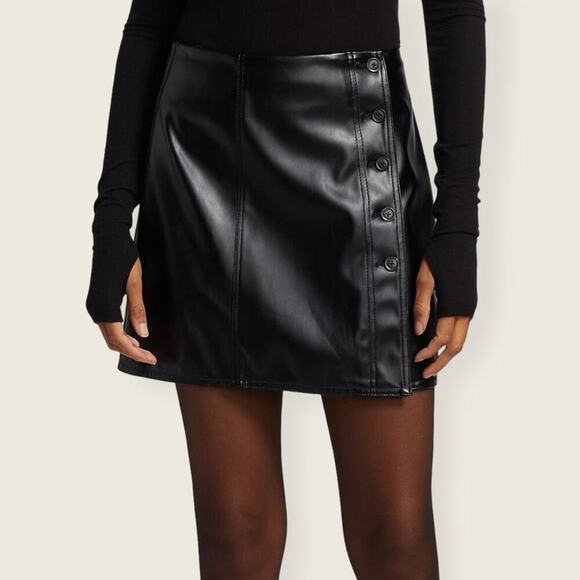 NWOT | ATM | Button Faux Leather Skirt | Black | Size 10 - Picture 1 of 12
